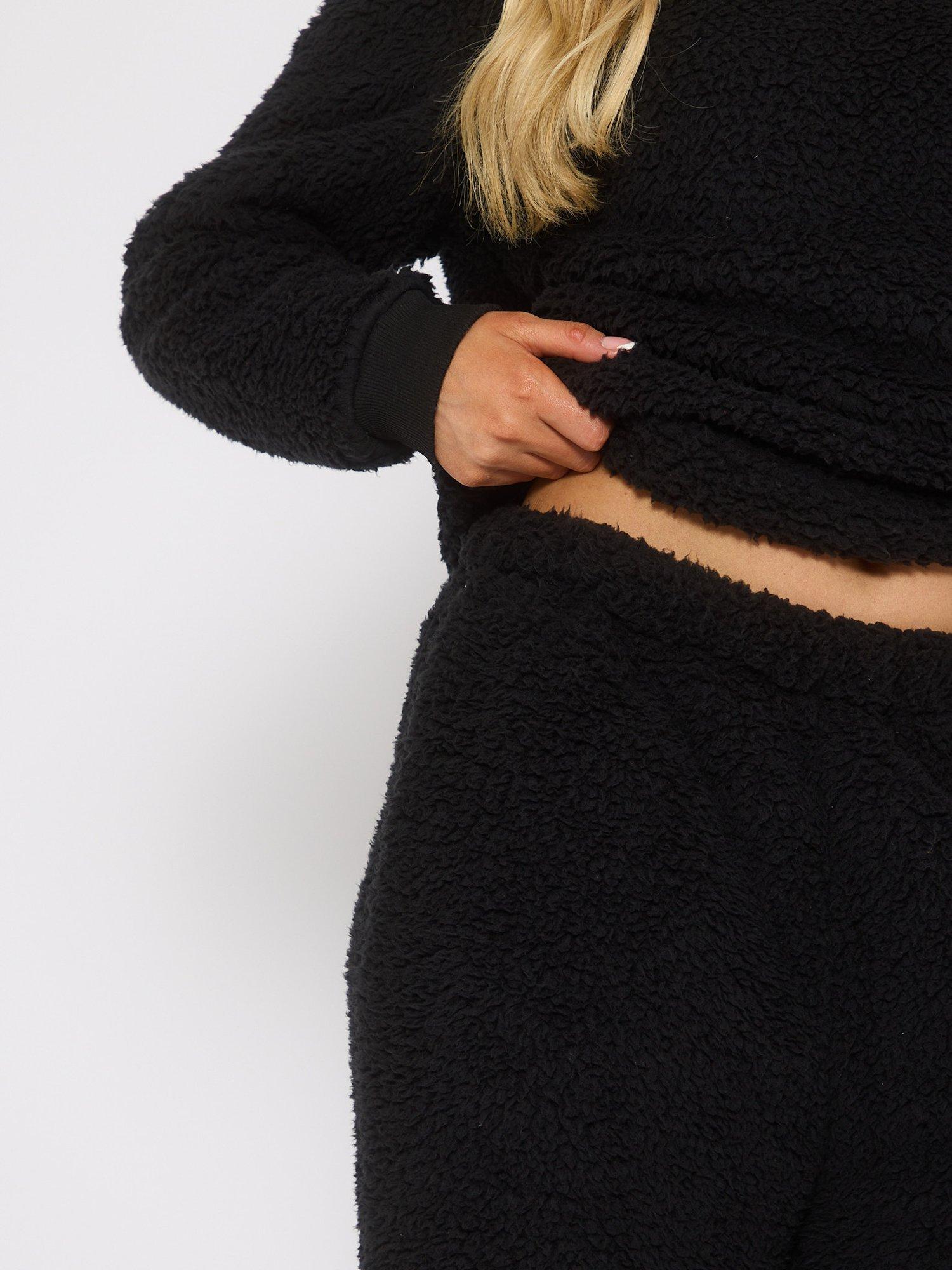 Product image 3 of 5, which shows Loungeable Borg Jumper & Trousers Lounge Set, Black, S