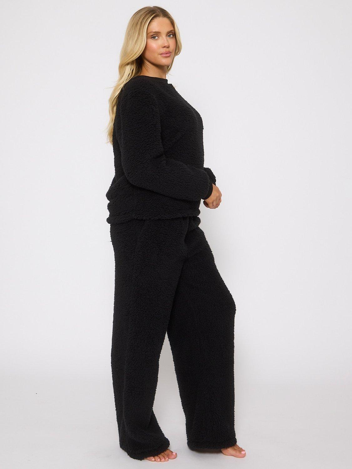 Product image 4 of 5, which shows Loungeable Borg Jumper & Trousers Lounge Set, Black, S
