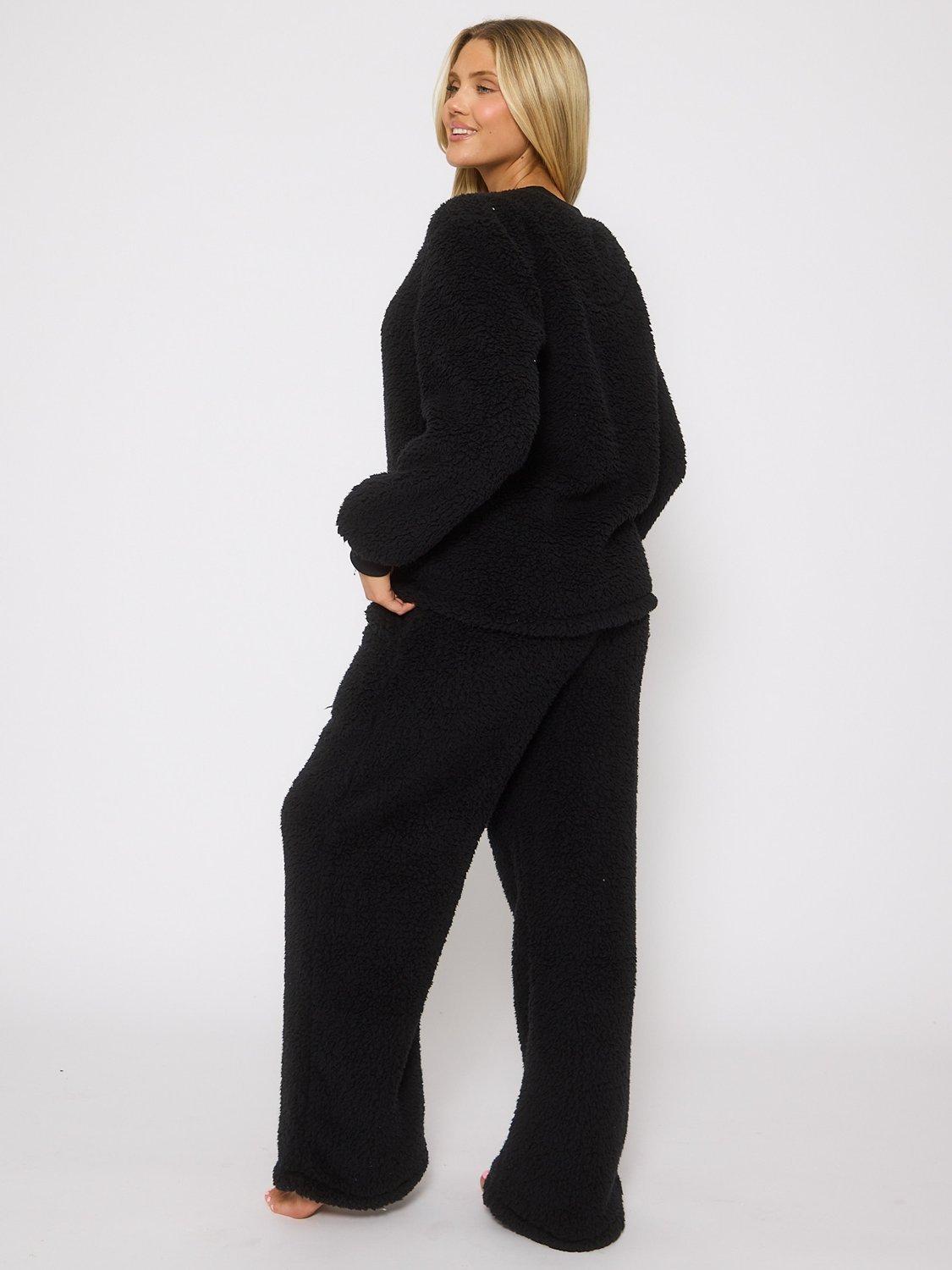 Product image 5 of 5, which shows Loungeable Borg Jumper & Trousers Lounge Set, Black, S