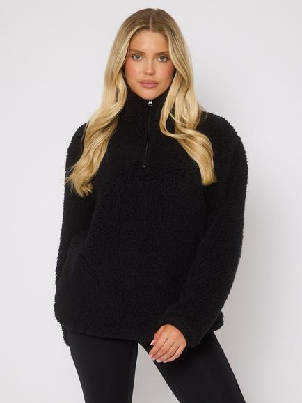 Loungeable Borg 1/4 Zip Jumper, Black