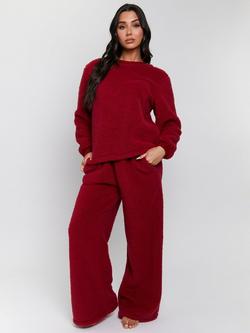Loungeable Borg Jumper & Trousers Lounge Set, Burgundy