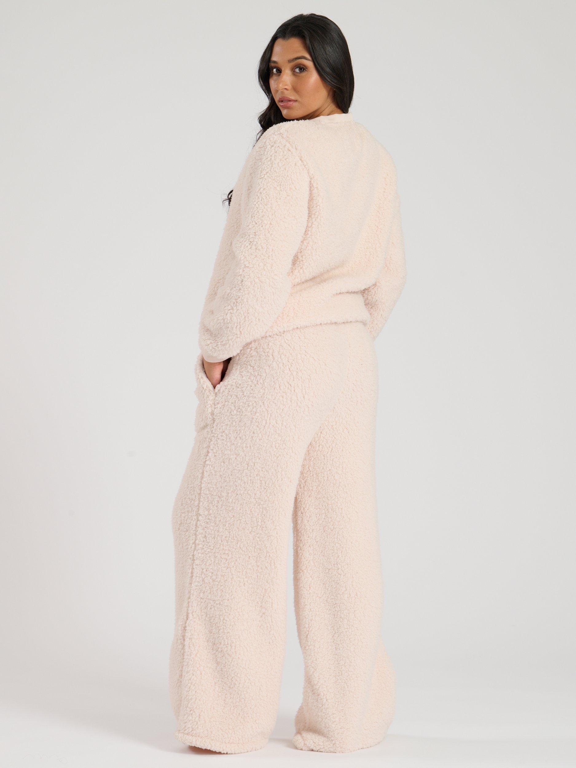 Product image 4 of 4, which shows Loungeable Borg Jumper & Trousers Lounge Set, Cream, S