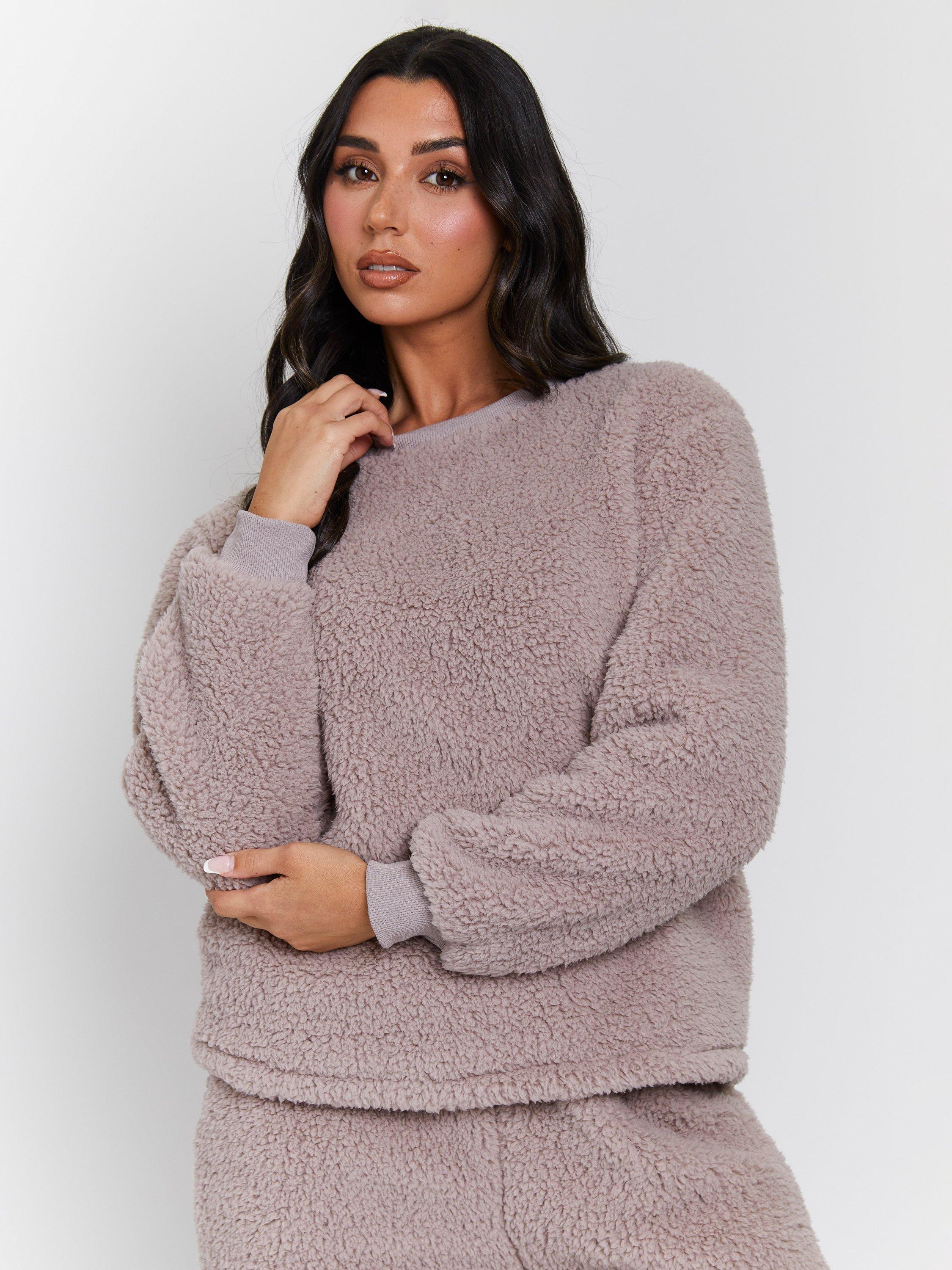 Product image 2 of 5, which shows Loungeable Borg Jumper & Trousers Lounge Set, Mink, S