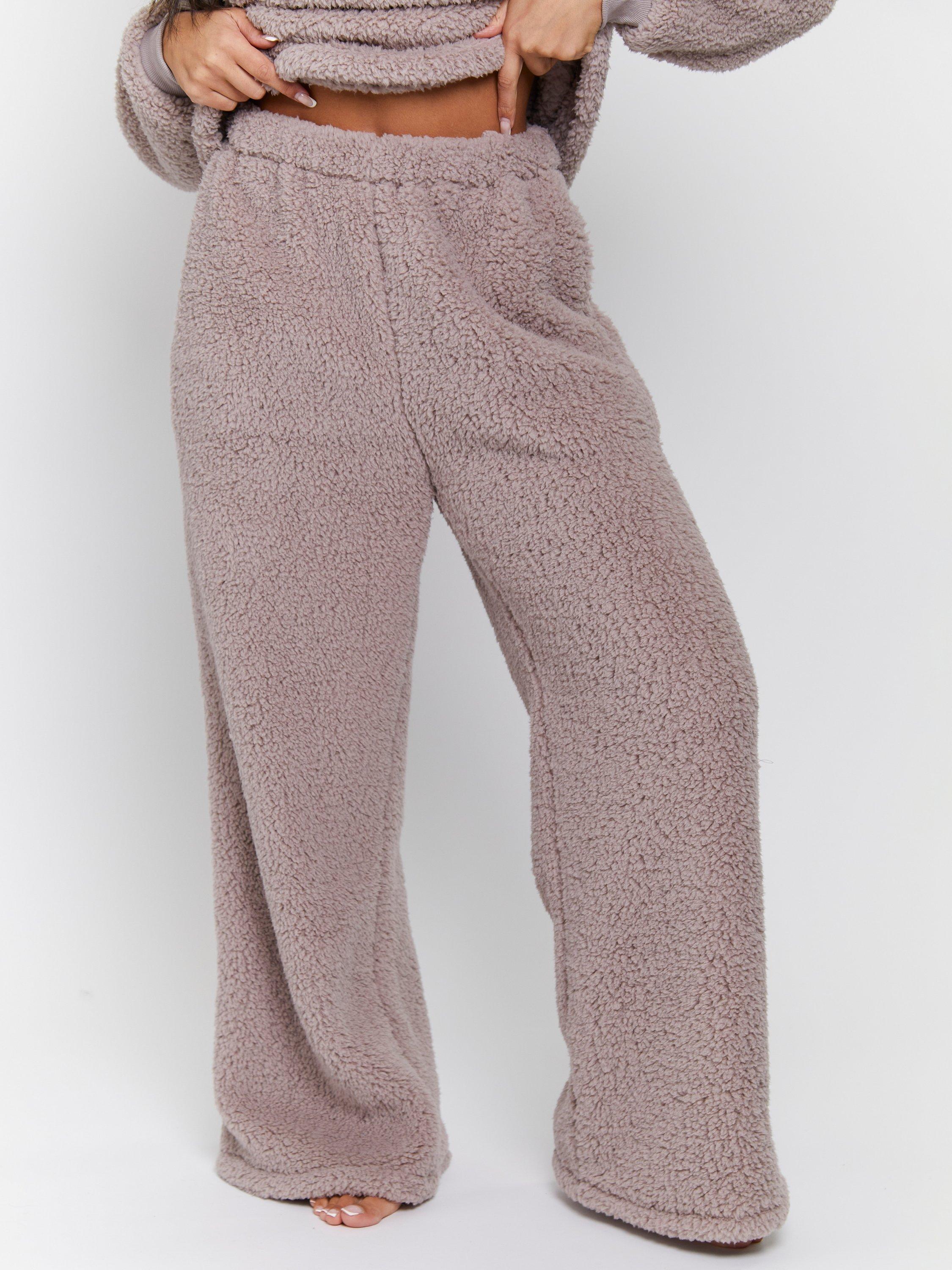 Product image 3 of 5, which shows Loungeable Borg Jumper & Trousers Lounge Set, Mink, S