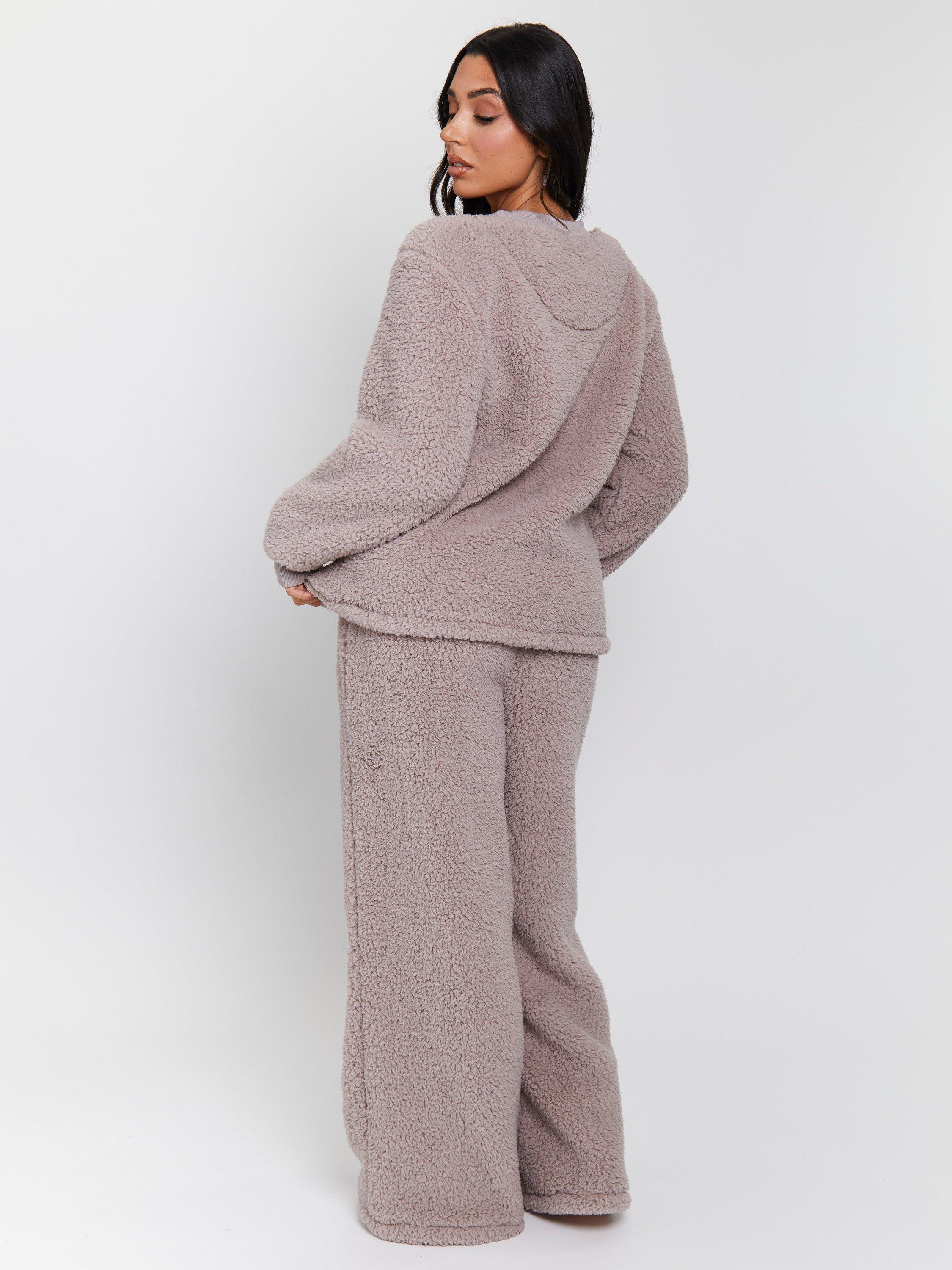 Product image 5 of 5, which shows Loungeable Borg Jumper & Trousers Lounge Set, Mink, S