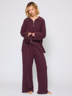 Loungeable Soft Knit 1/4 Zip Top and Trousers Lounge Set, Purple, Purple