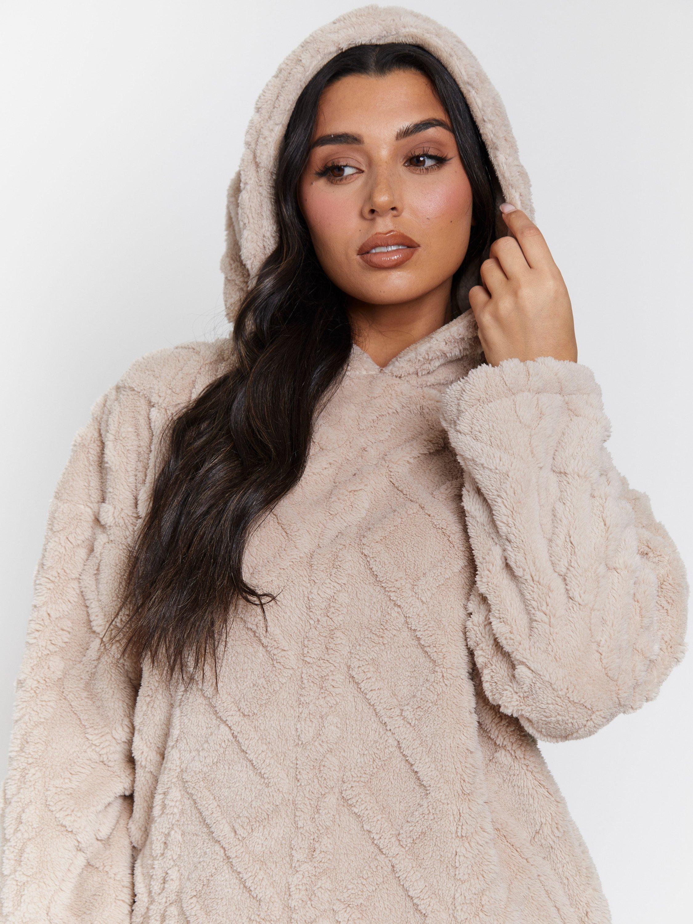 Product image 2 of 6, which shows Loungeable Cable Cutwork Hoodie & Trousers Set, Taupe, L