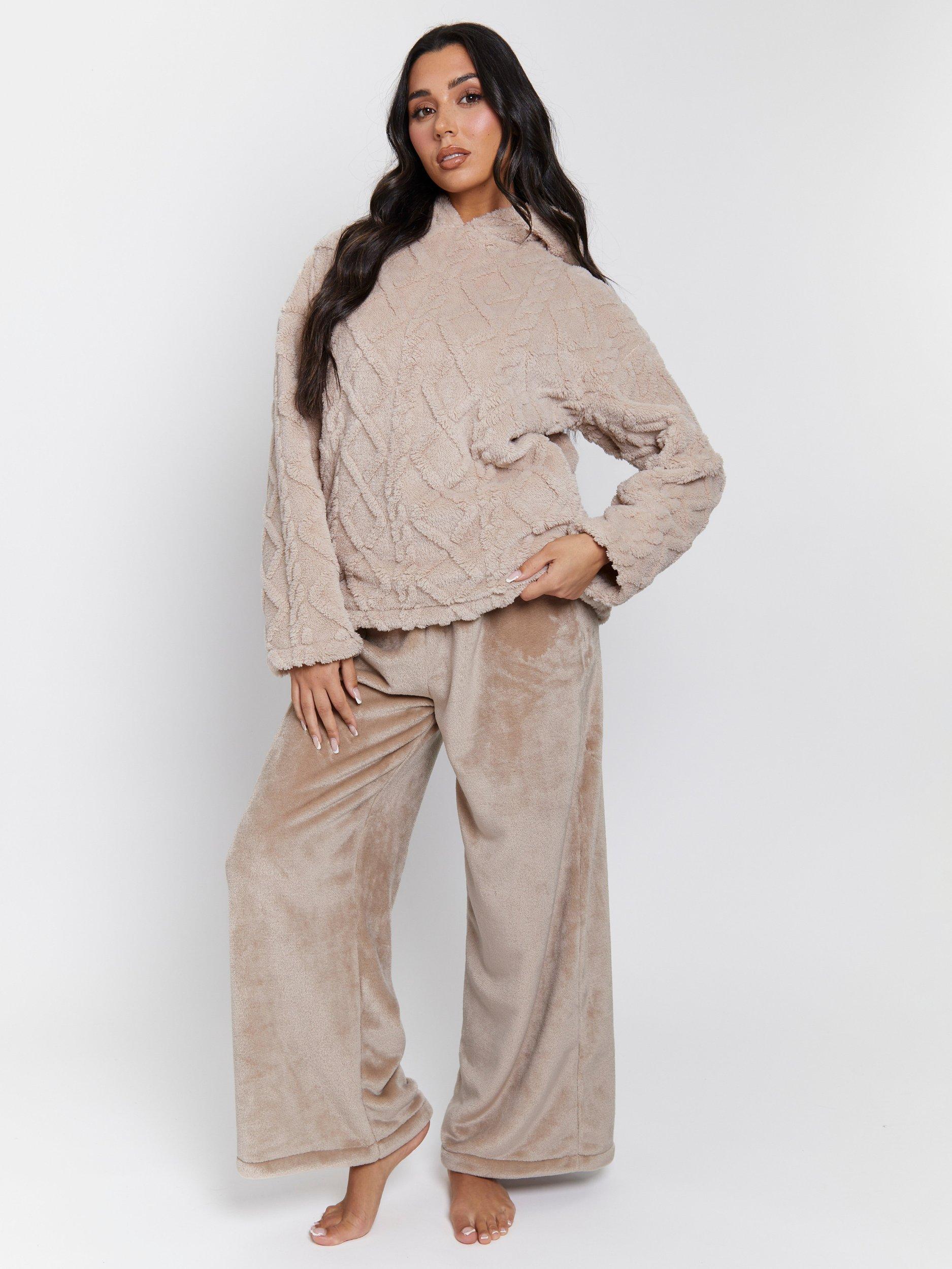 Product image 4 of 6, which shows Loungeable Cable Cutwork Hoodie & Trousers Set, Taupe, L
