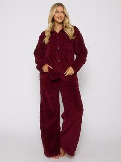 Loungeable Cable Knit Shacket Pyjama Set, Burgundy, Burgundy