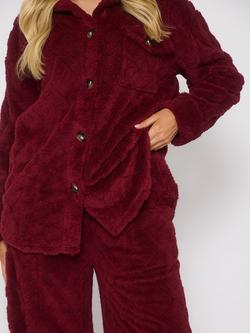 Loungeable Cable Knit Shacket Pyjama Set, Burgundy - view 2, Burgundy
