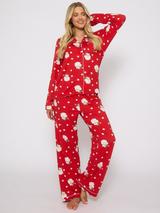 Loungeable Leopard Print Santa Long Pyjama Set, Red