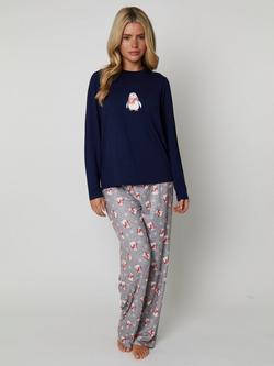 Loungeable Penguin Long Pyjama Set, Grey/Multi, Grey/Multi