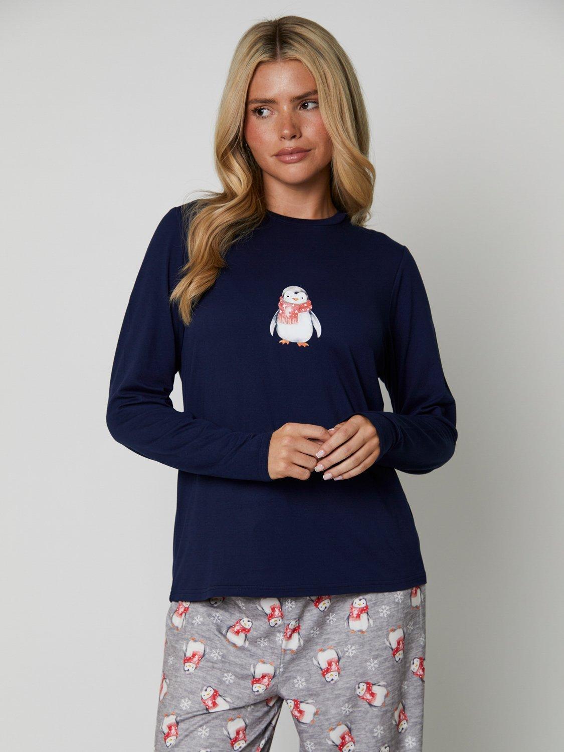 Product image 2 of 5, which shows Loungeable Penguin Long Pyjama Set, Grey/Multi, L