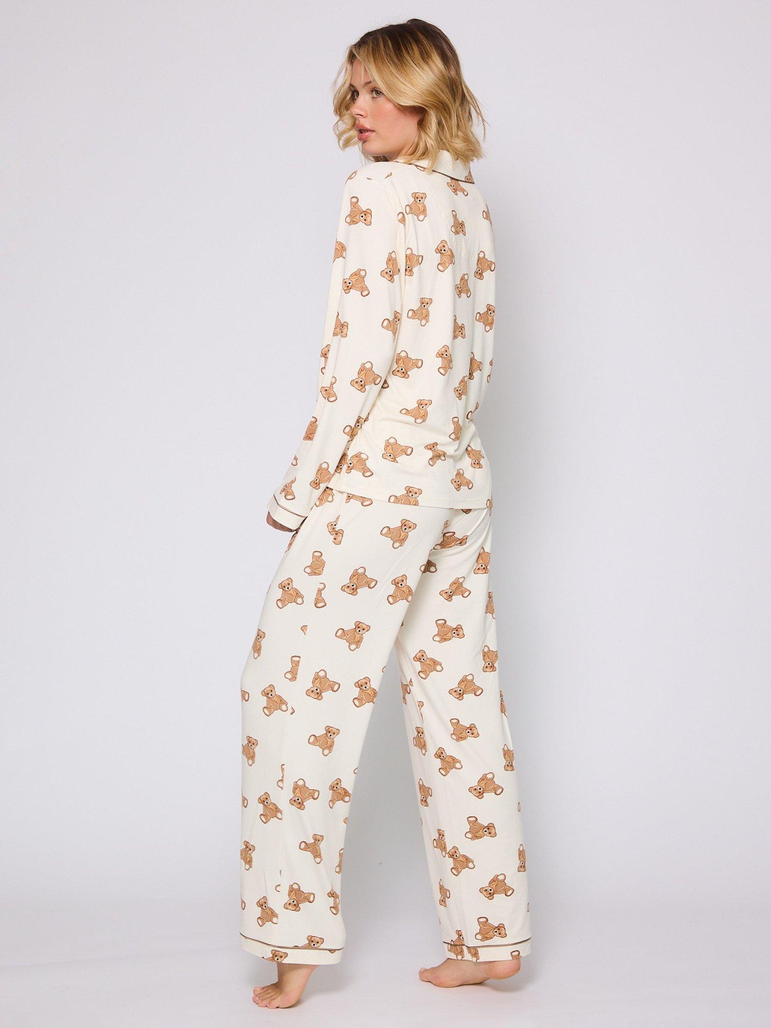 Product image 5 of 5, which shows Loungeable Teddy Bear Long Pyjama Set, Cream, L