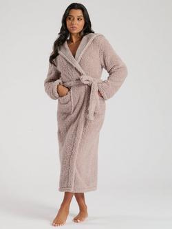 Loungeable Sherpa Hooded Dressing Gown, Mink, Mink