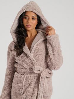 Loungeable Sherpa Hooded Dressing Gown, Mink - view 2, Mink