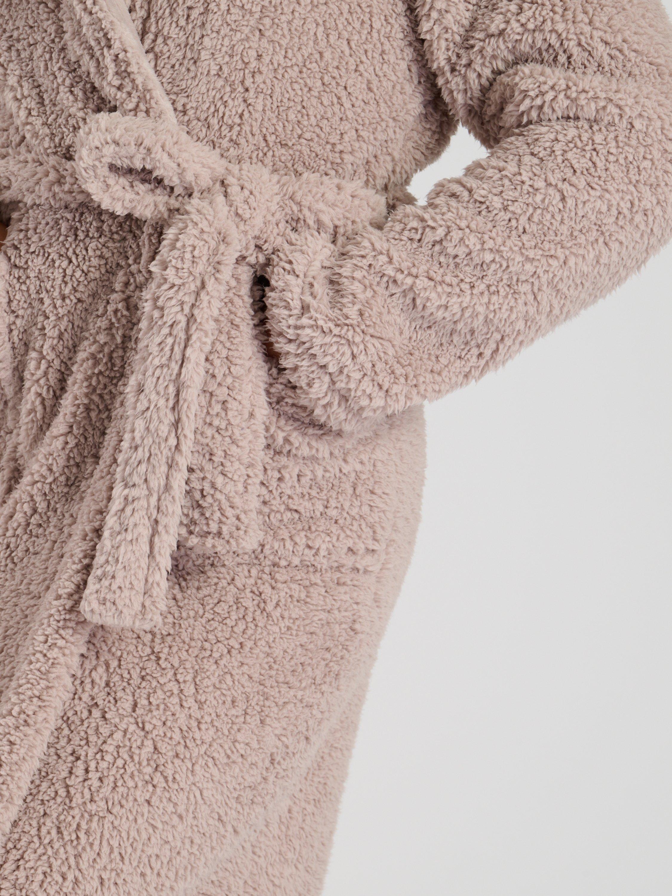 Product image 3 of 5, which shows Loungeable Sherpa Hooded Dressing Gown, Mink, S