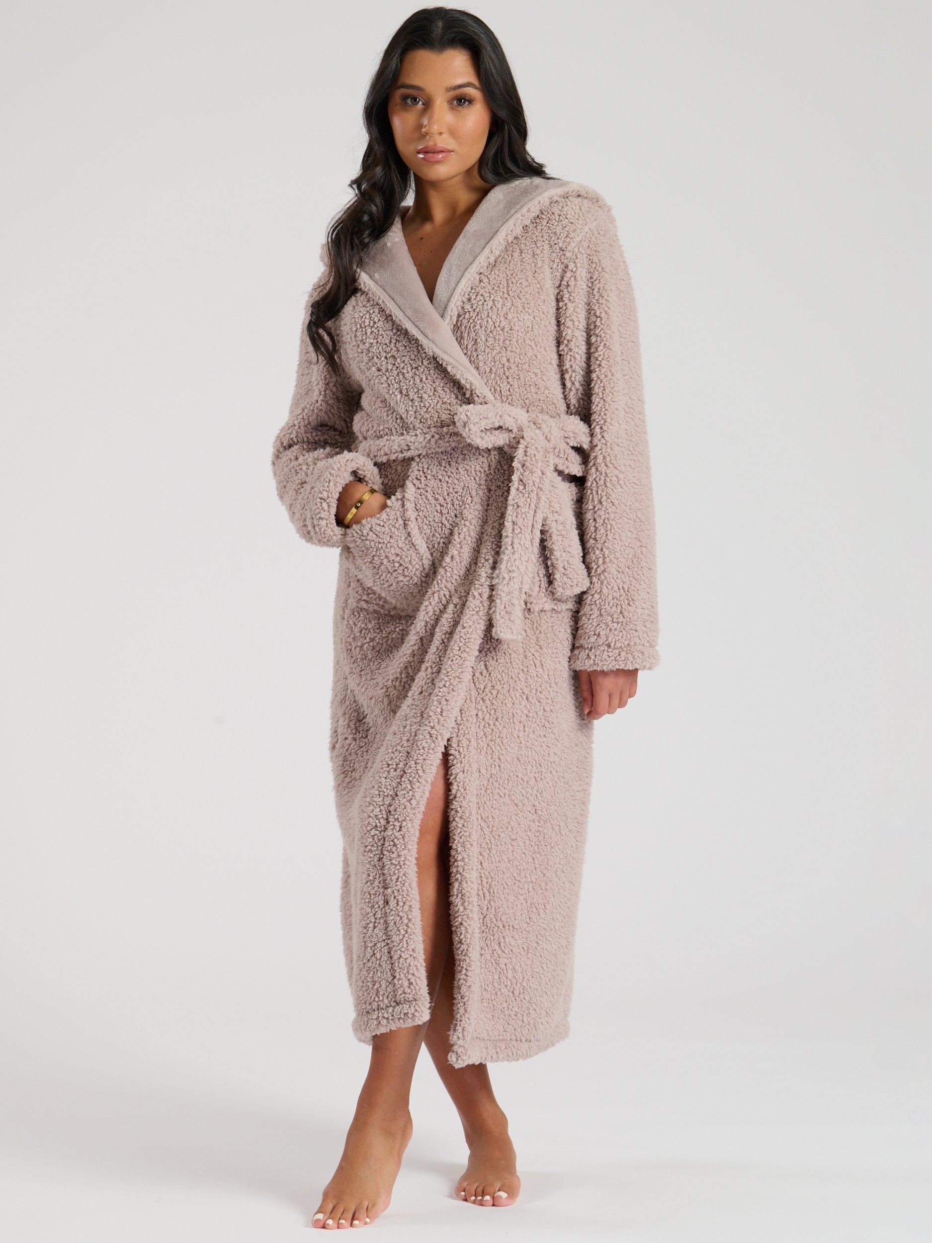 Product image 4 of 5, which shows Loungeable Sherpa Hooded Dressing Gown, Mink, S