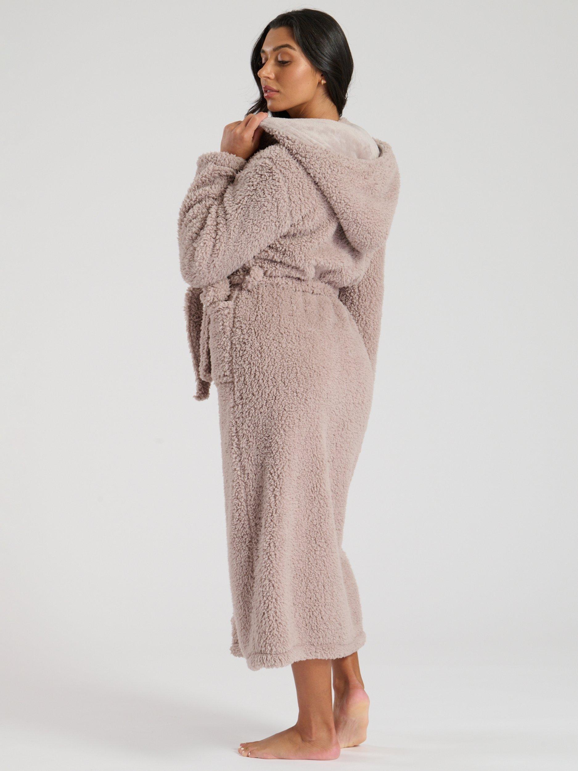 Product image 5 of 5, which shows Loungeable Sherpa Hooded Dressing Gown, Mink, S