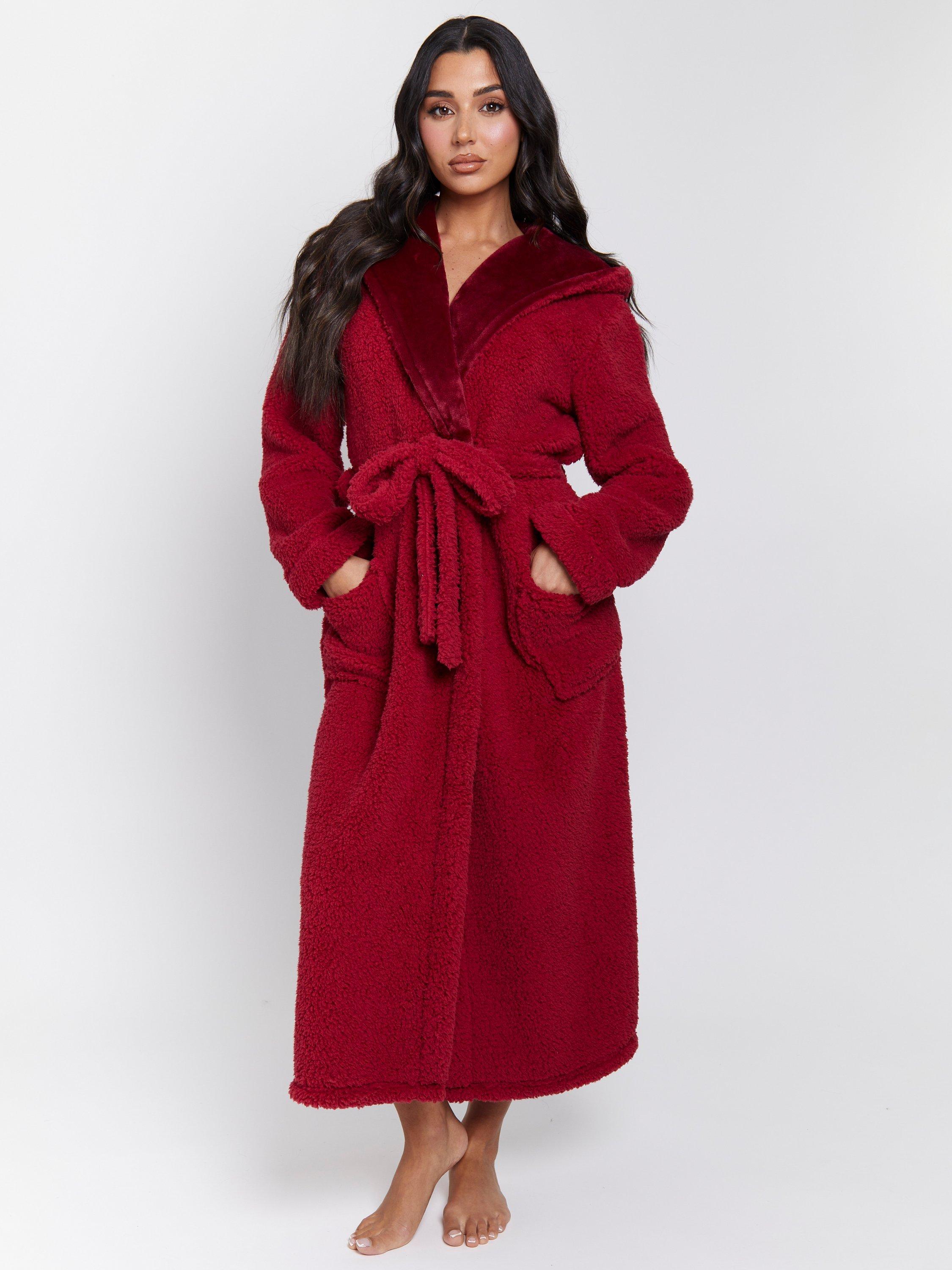 Product image 1 of 5, which shows Loungeable Sherpa Fleece Maxi Dressing Gown, Burgundy, L