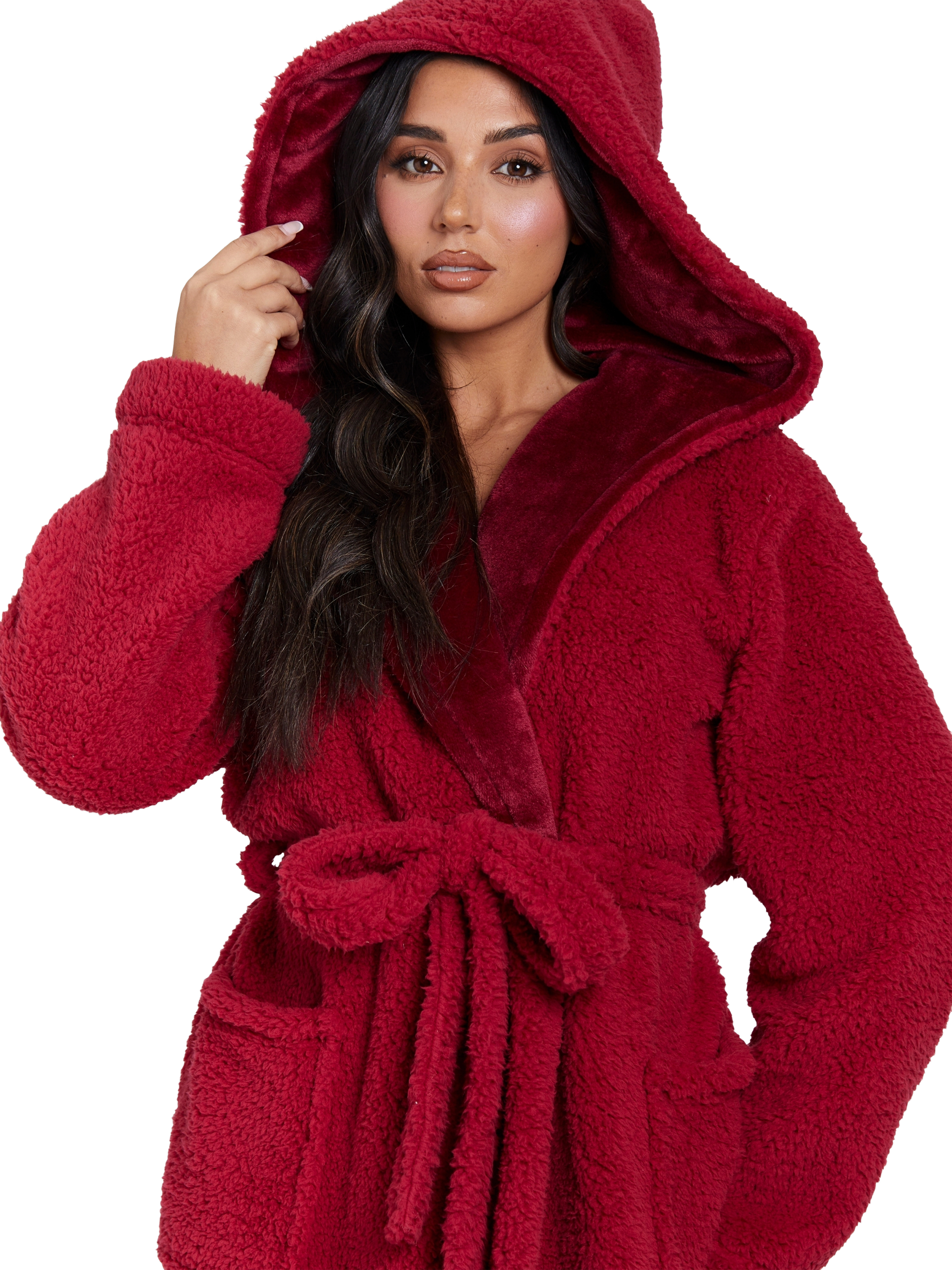 Product image 2 of 5, which shows Loungeable Sherpa Fleece Maxi Dressing Gown, Burgundy, L