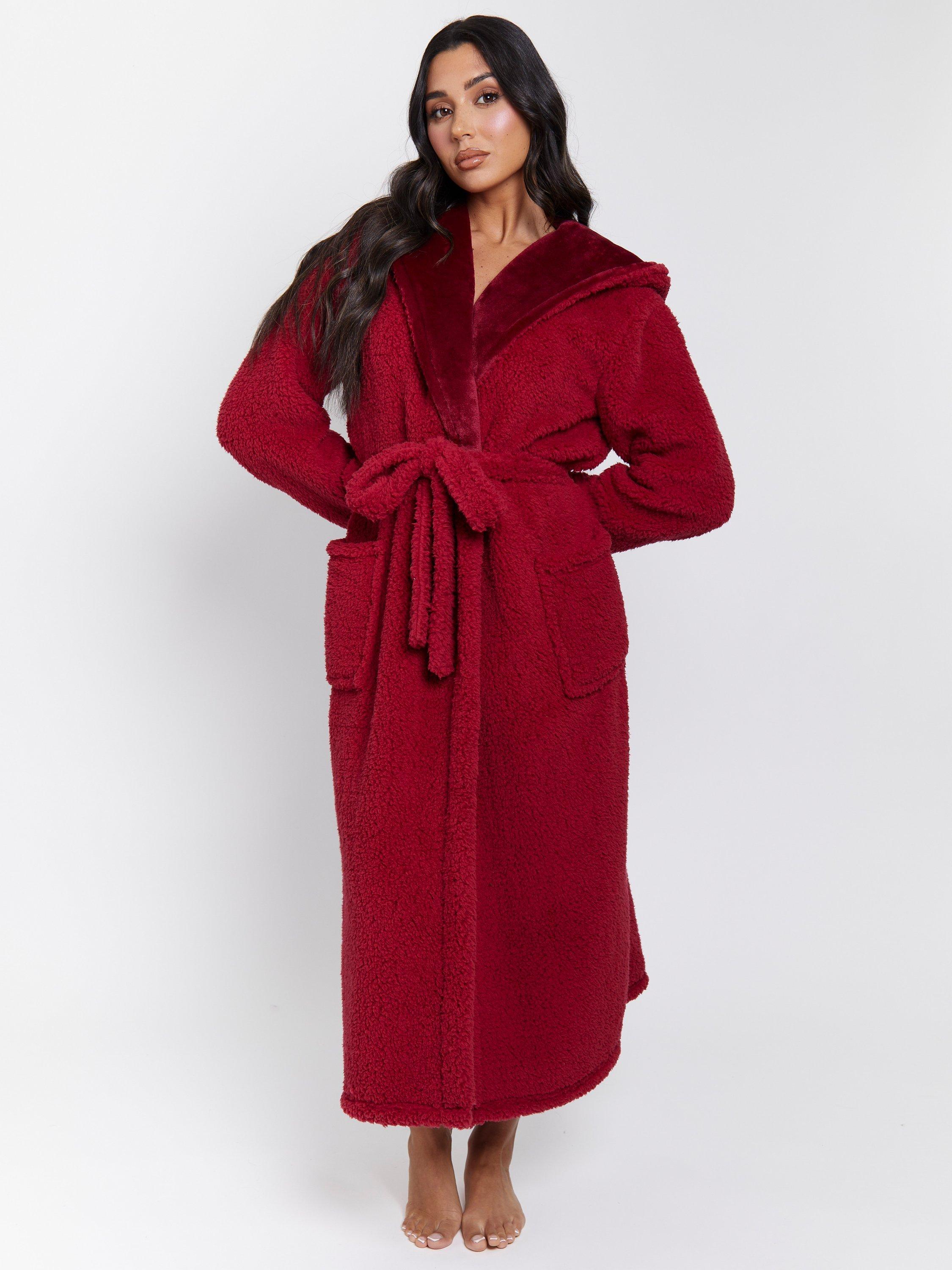 Product image 4 of 5, which shows Loungeable Sherpa Fleece Maxi Dressing Gown, Burgundy, L