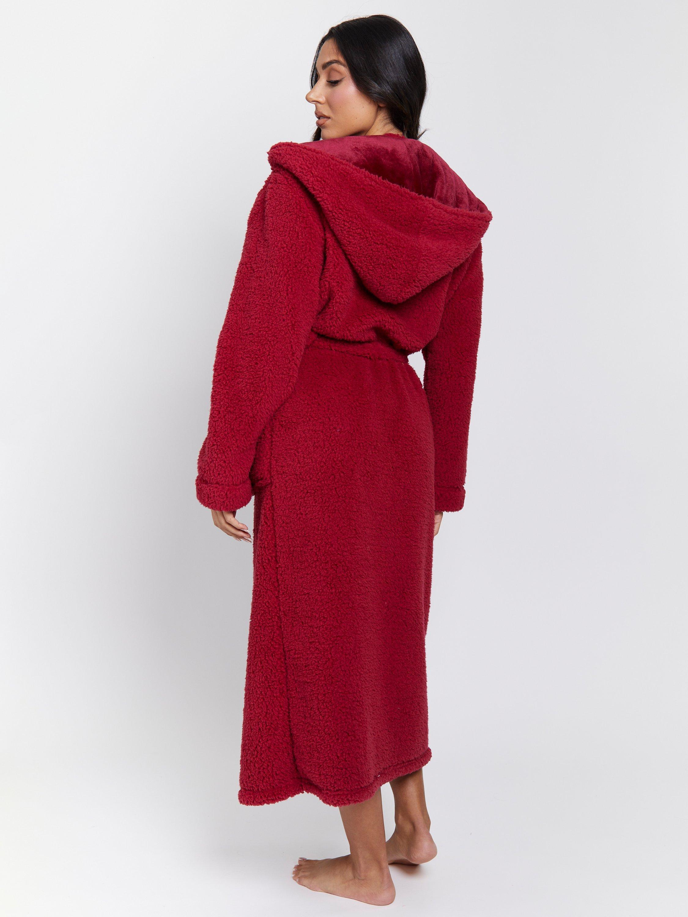 Product image 5 of 5, which shows Loungeable Sherpa Fleece Maxi Dressing Gown, Burgundy, L