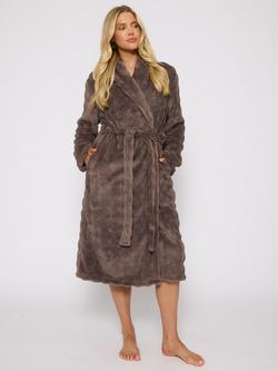 Loungeable Bubble Cut Fleece Dressing Gown, Mocha
