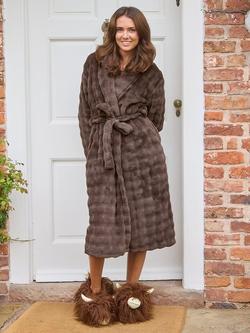Loungeable Bubble Cut Fleece Dressing Gown - view 2, Mocha