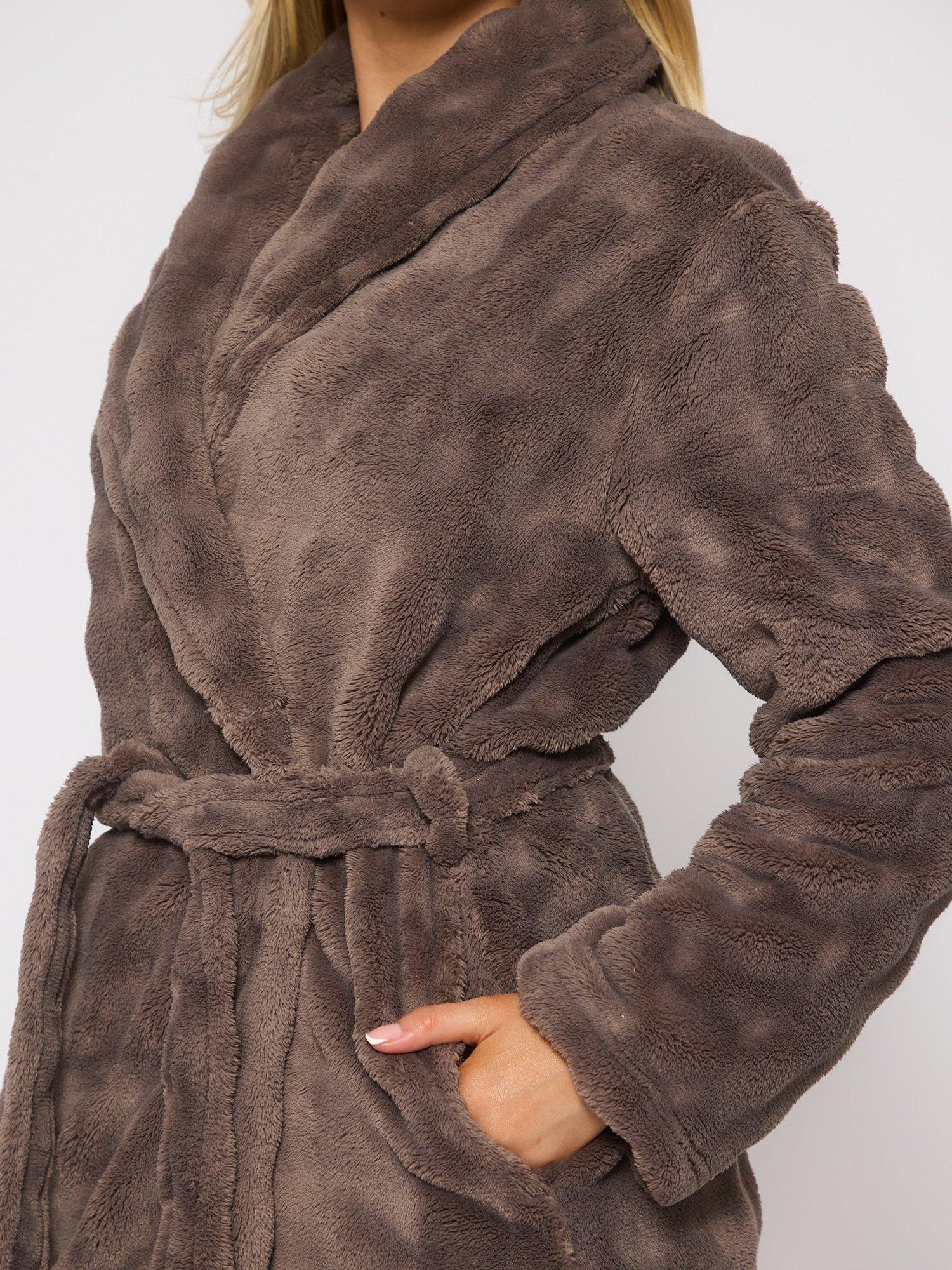 Product image 3 of 4, which shows Loungeable Bubble Cut Fleece Dressing Gown, Mocha, S