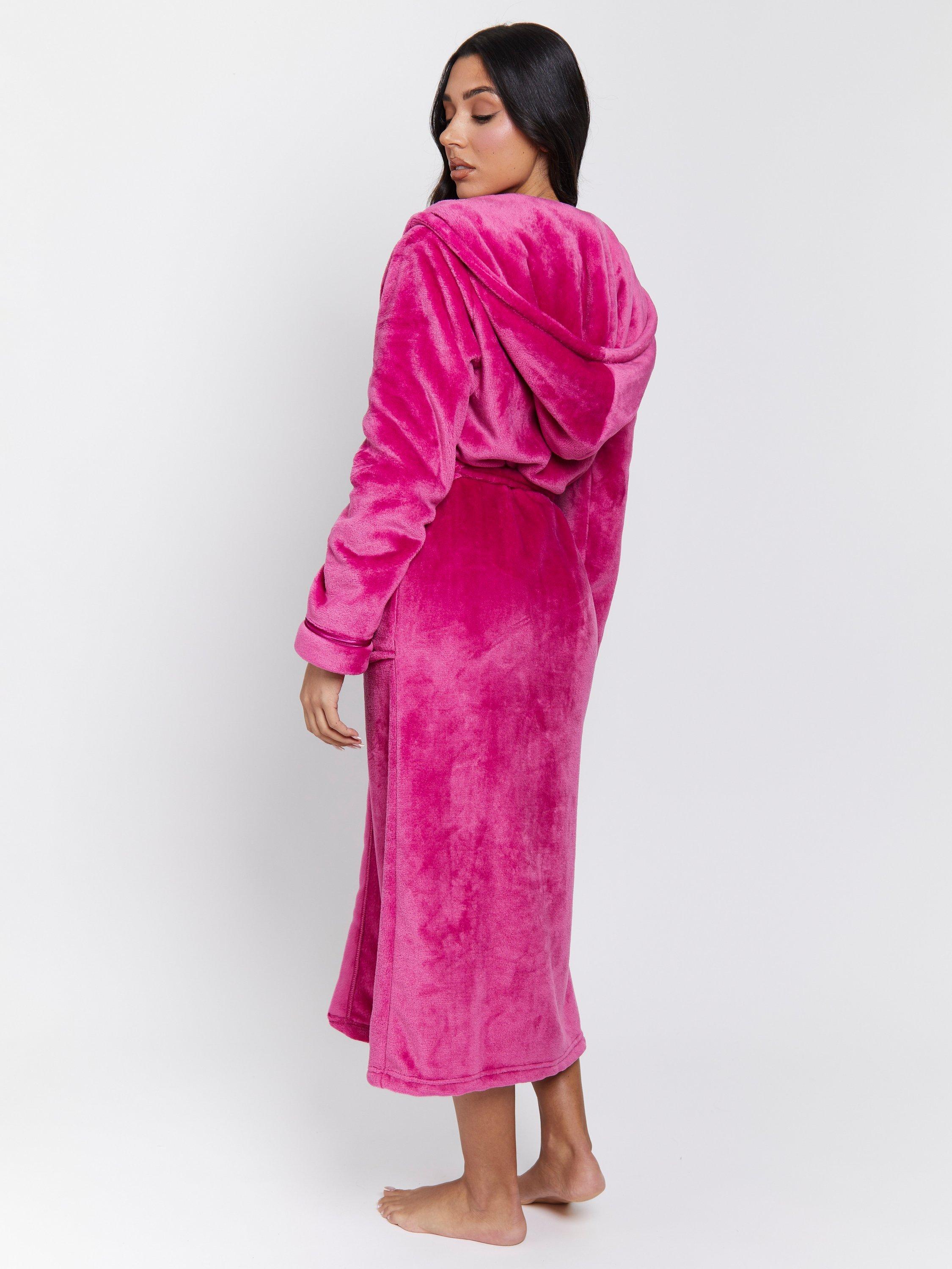 Product image 4 of 5, which shows Loungeable Ribbon Trim Fleece Dressing Gown, Pink, S