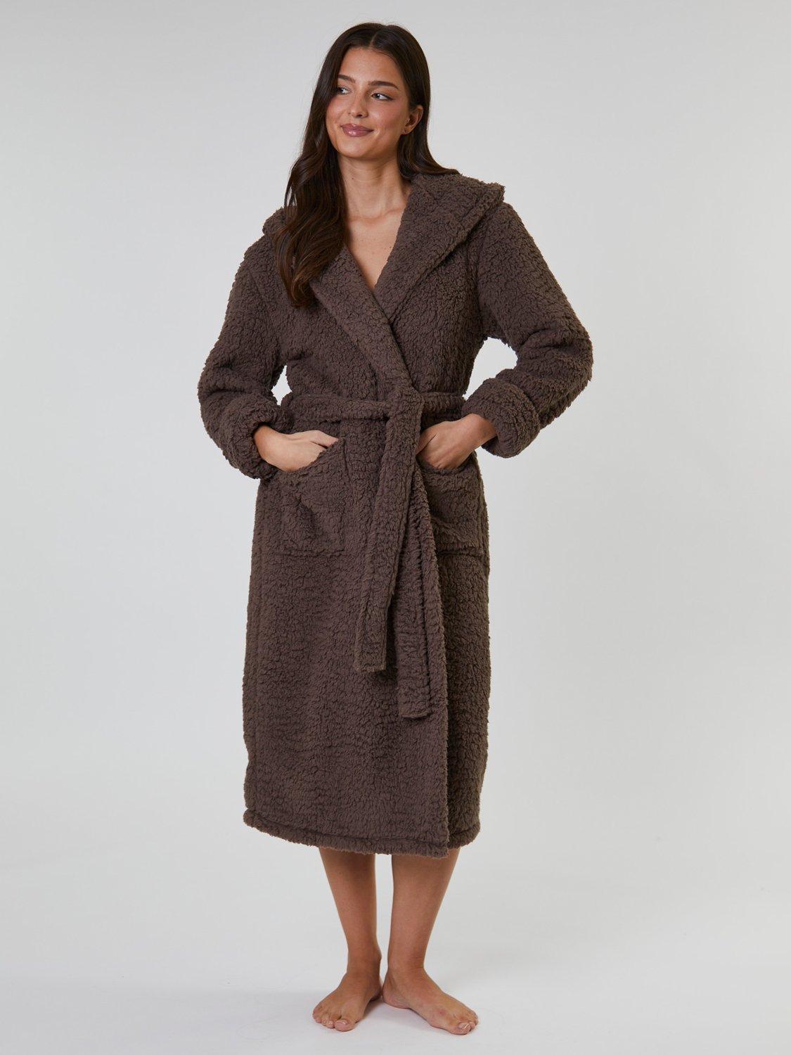 Product image 1 of 5, which shows Loungeable Chunky Sherpa Dressing Gown, Mocha, S