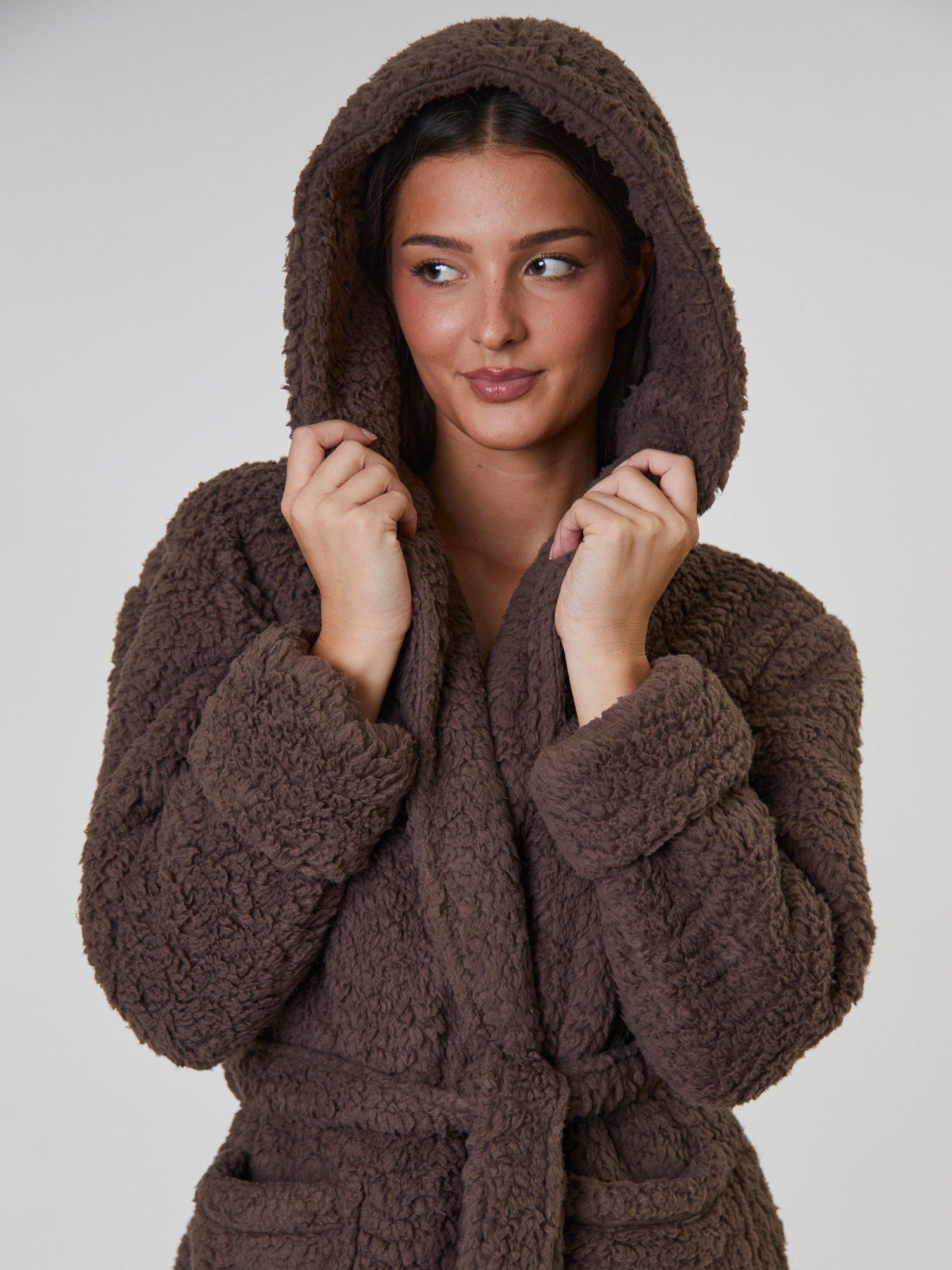 Product image 2 of 5, which shows Loungeable Chunky Sherpa Dressing Gown, Mocha, S