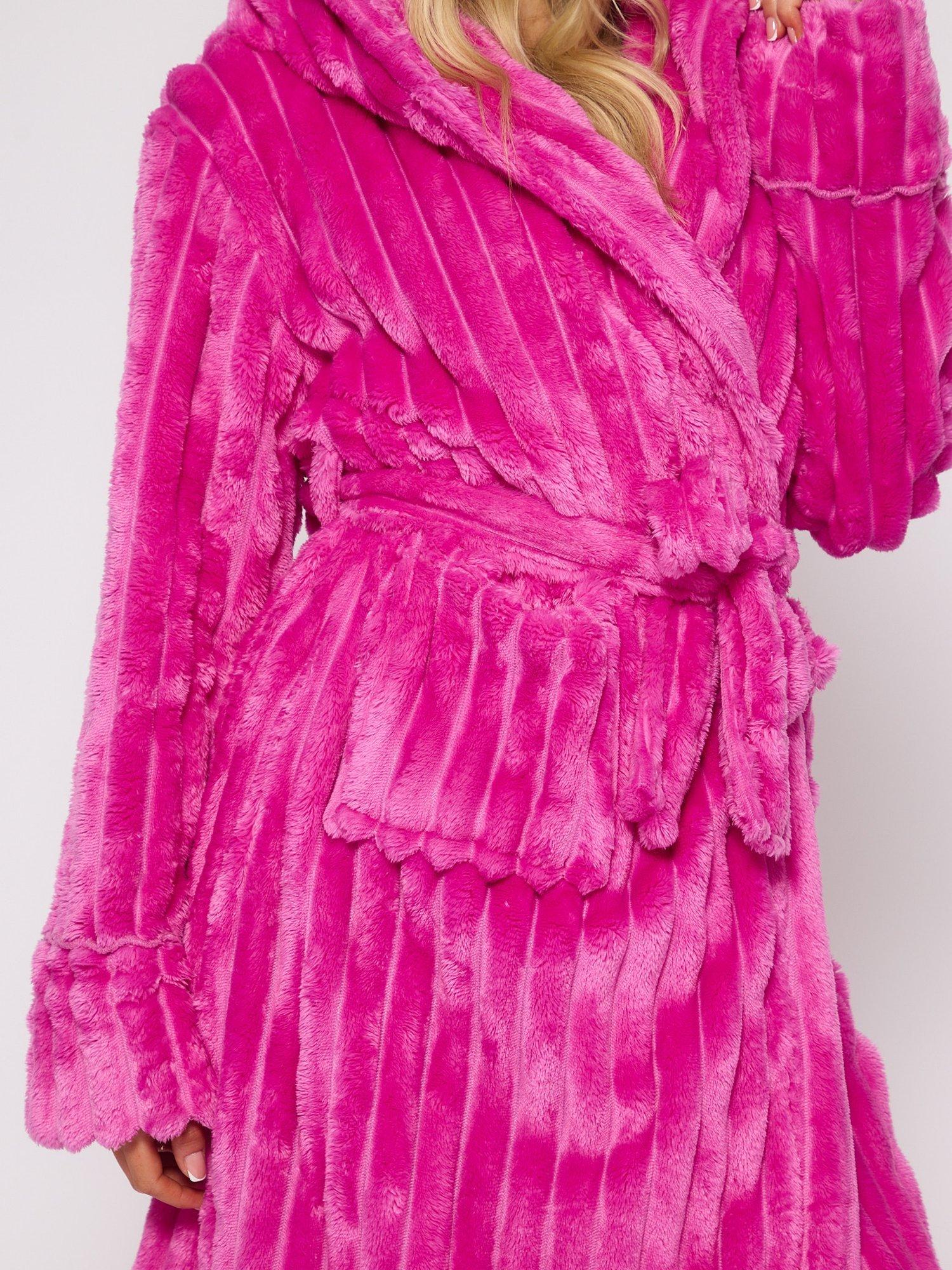 Product image 3 of 5, which shows Loungeable Plush Luxury Hooded Dressing Gown, Pink, L