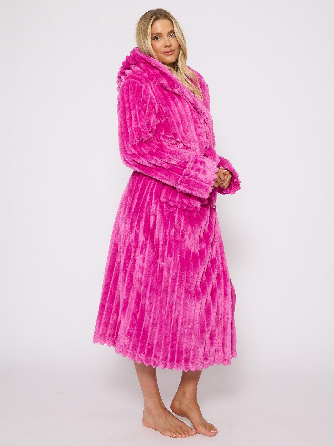 Product image 4 of 5, which shows Loungeable Plush Luxury Hooded Dressing Gown, Pink, L
