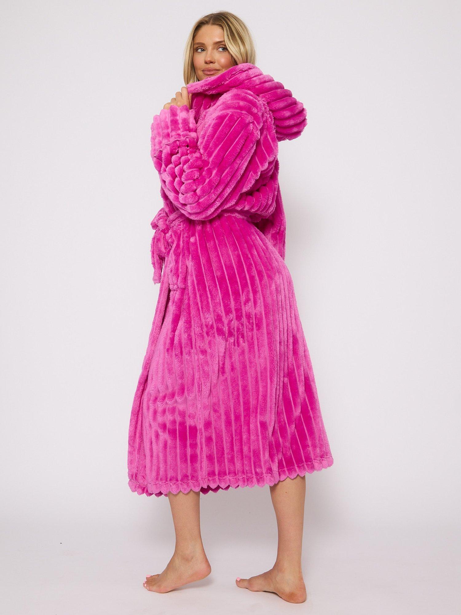 Product image 5 of 5, which shows Loungeable Plush Luxury Hooded Dressing Gown, Pink, L