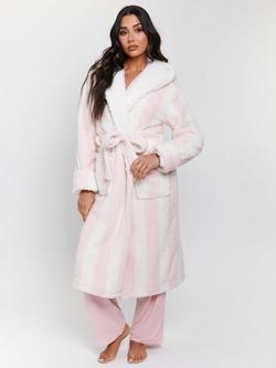 Loungeable Chunky Sherpa Stripe Dressing Gown, Pink