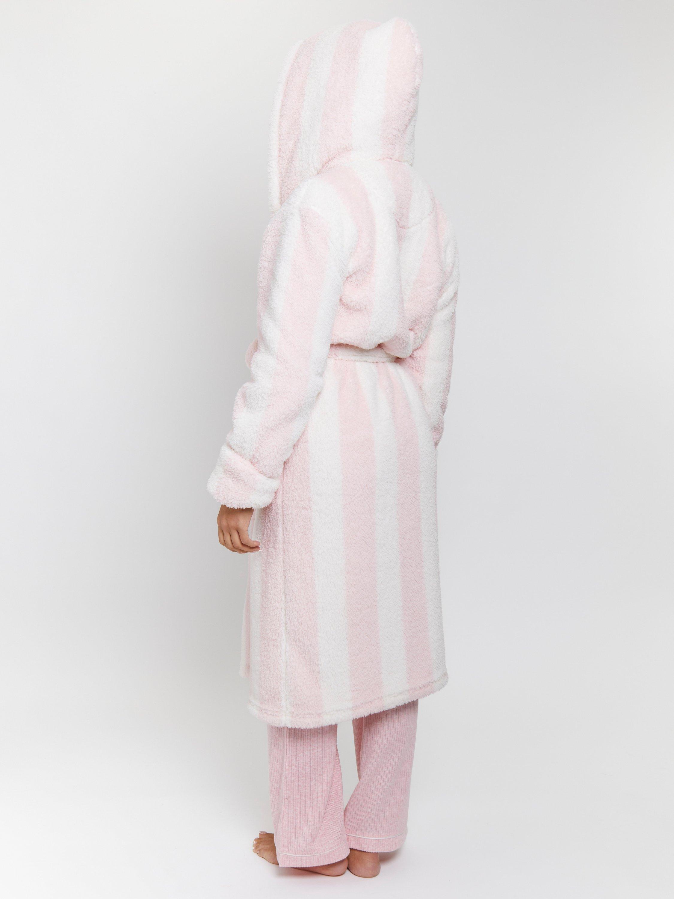 Product image 5 of 5, which shows Loungeable Chunky Sherpa Stripe Dressing Gown, Pink, S