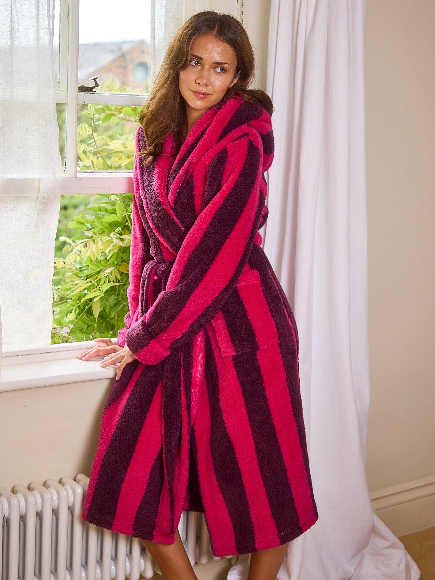 Product image 2 of 5, which shows Loungeable Chunky Sherpa Stripe Dressing Gown, Purple, S