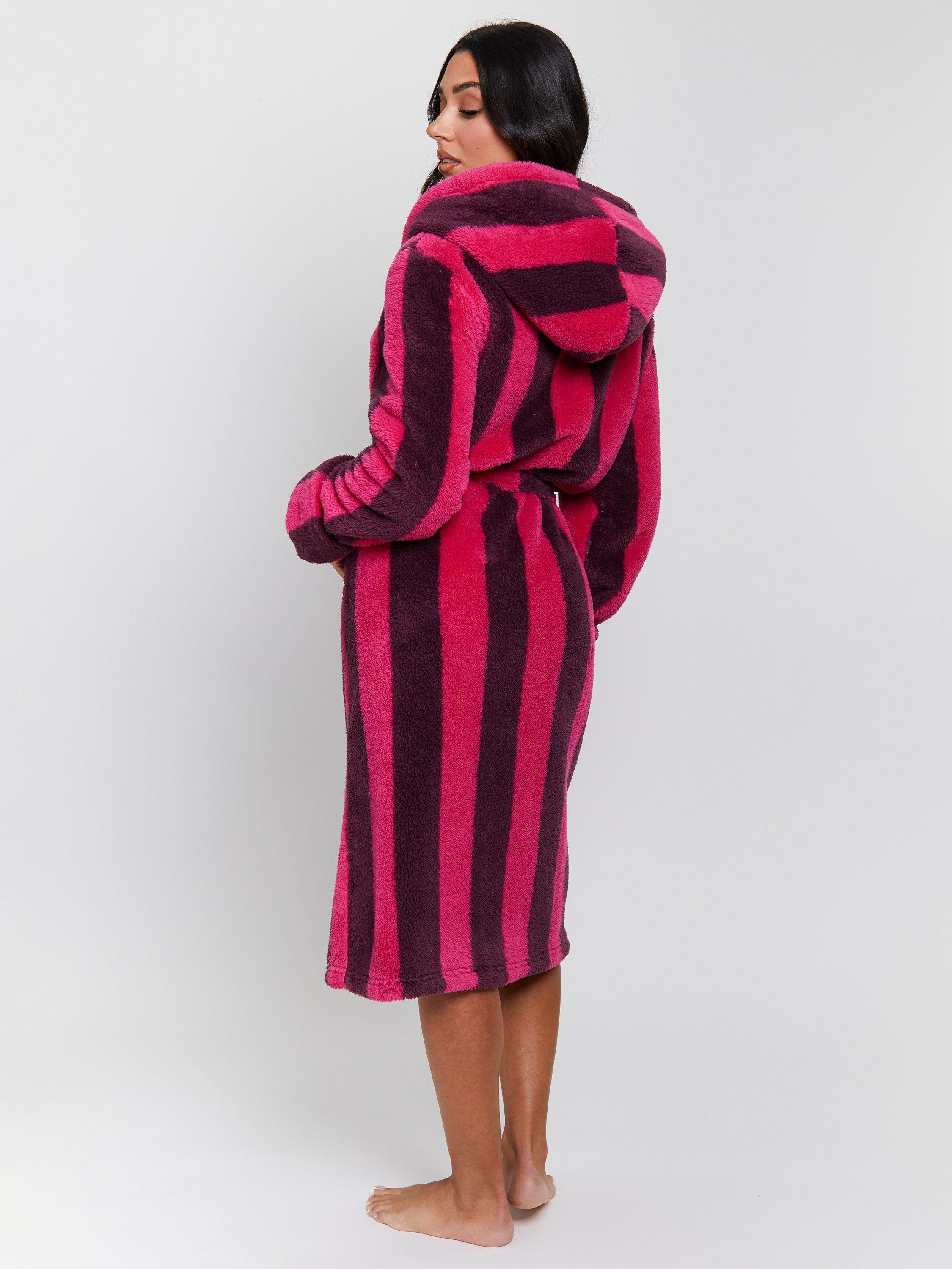 Product image 5 of 5, which shows Loungeable Chunky Sherpa Stripe Dressing Gown, Purple, S