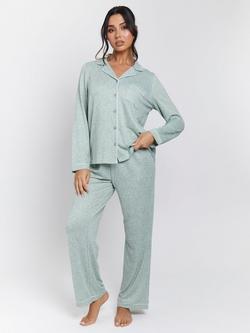 Loungeable Marl Rib Pyjama Set, Green