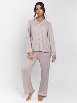 Loungeable Marl Rib Pyjama Set, Taupe