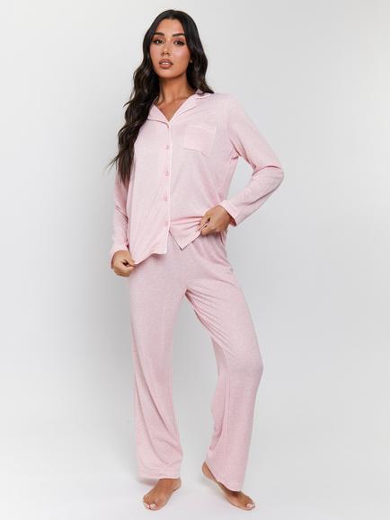 Loungeable Marl Rib Pyjama Set, Pink