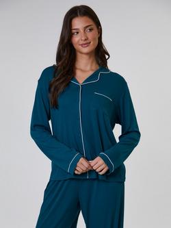 Loungeable Ribbed Traditional Long Pyjama Set - view 2, Green