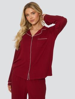 Loungeable Ribbed Traditional Long Pyjama Set - view 2, Red