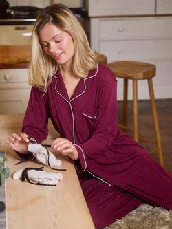 Loungeable Ribbed Traditional Long Pyjama Set - view 2, Purple