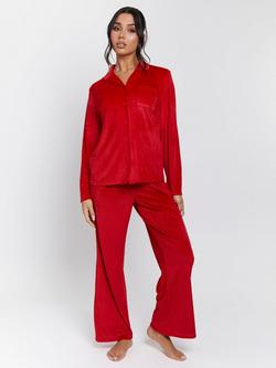 Loungeable Ribbed Super Soft Velour Pyjamas, Red, Red