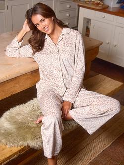 Loungeable Leopard Super Soft Velour Ribbed Pyjamas, Beige - view 2, Beige