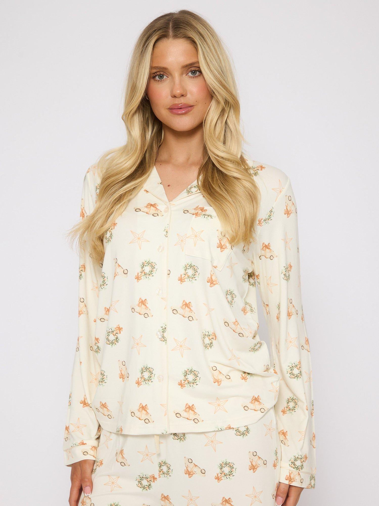 Product image 3 of 5, which shows Loungeable Christmas Long Pyjama Set, Cream, L