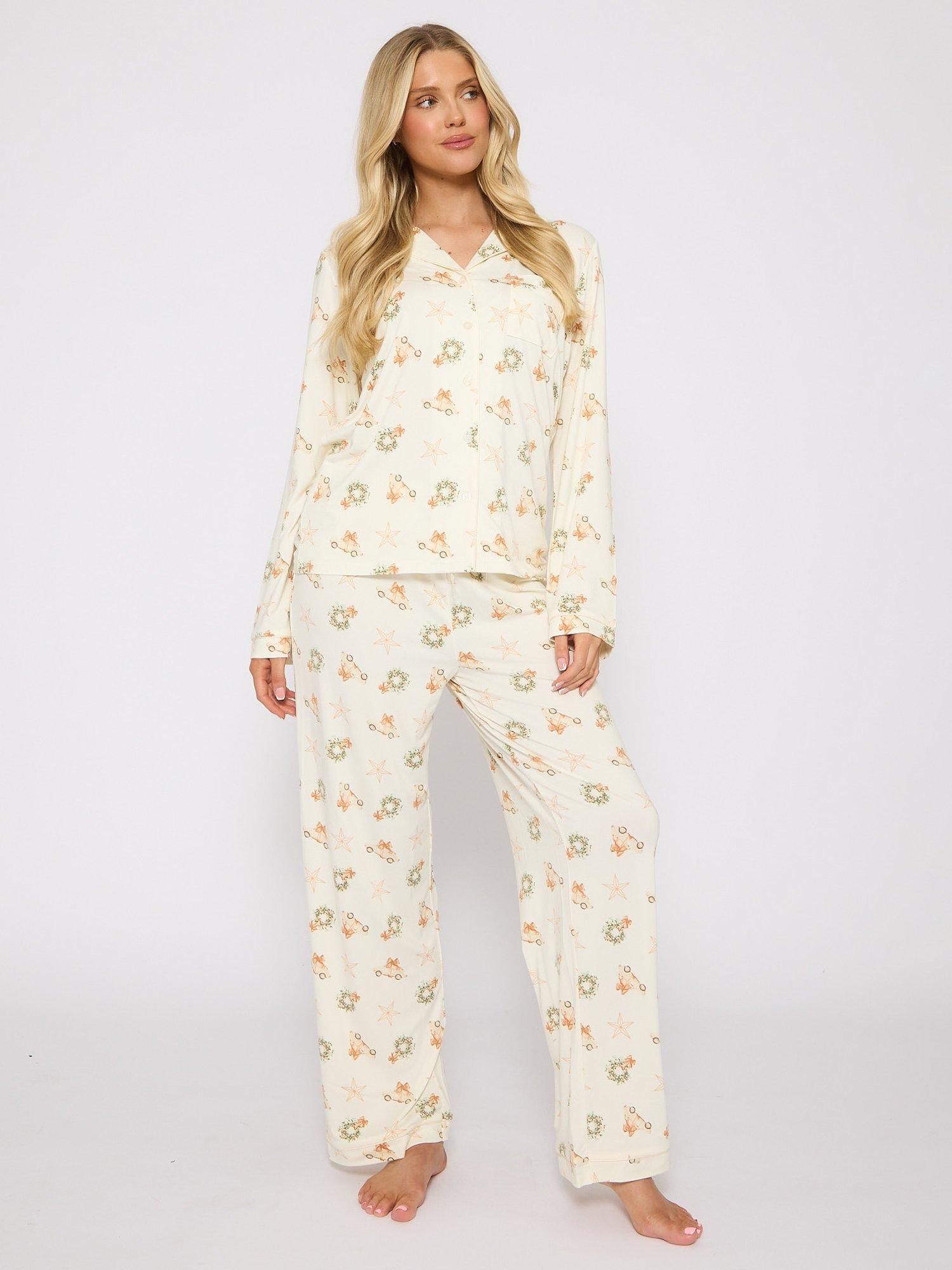 Product image 4 of 5, which shows Loungeable Christmas Long Pyjama Set, Cream, L